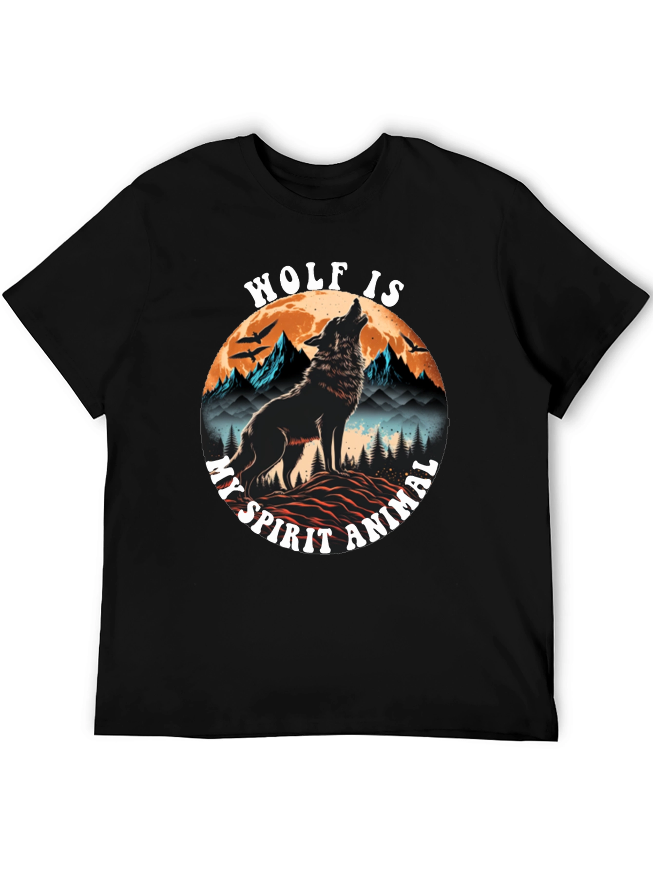 Wolf Spirit Animal Graphic Tee - Black Cotton Blend