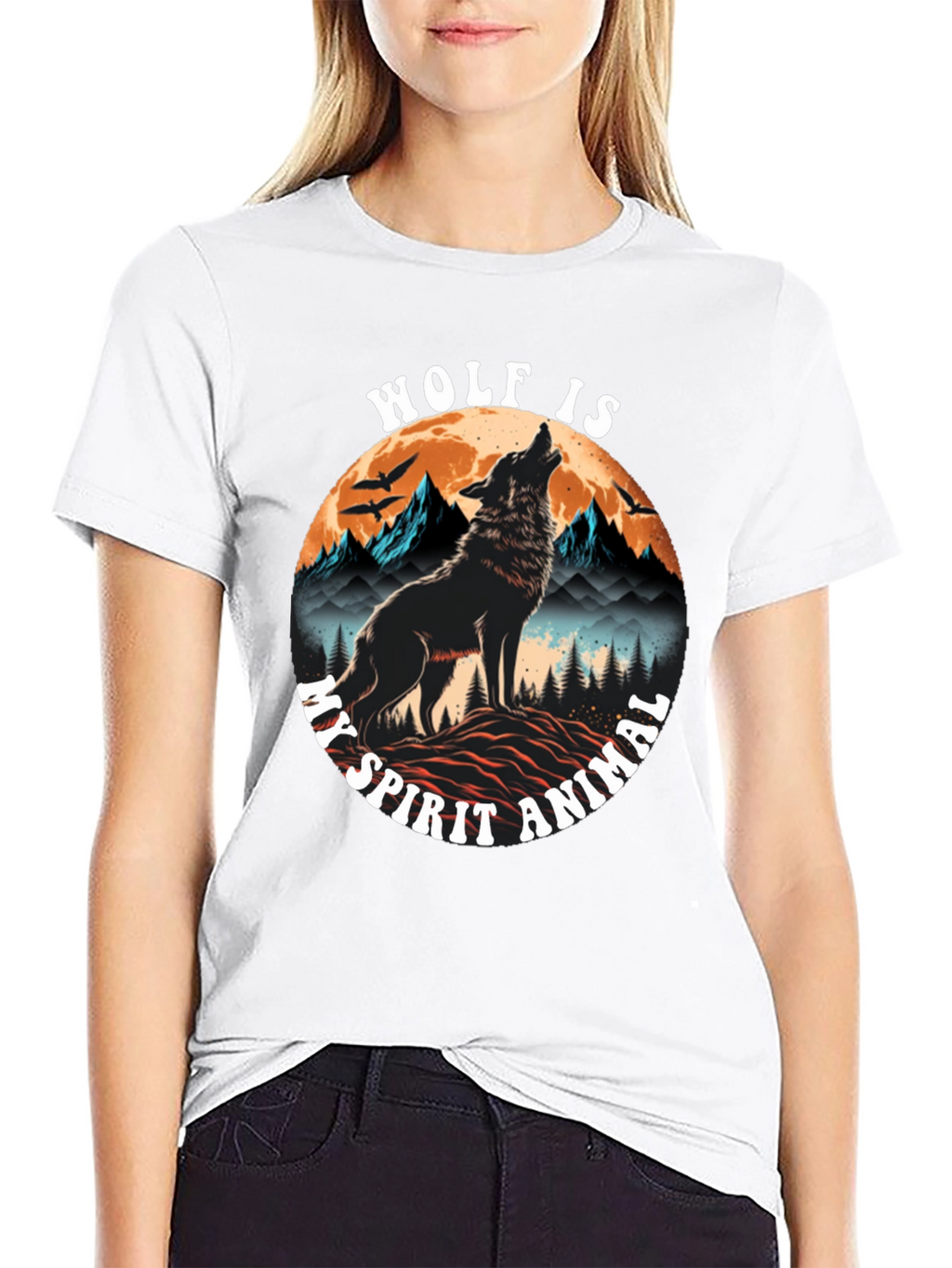 Wolf Spirit Animal Graphic Tee - Black Cotton Blend