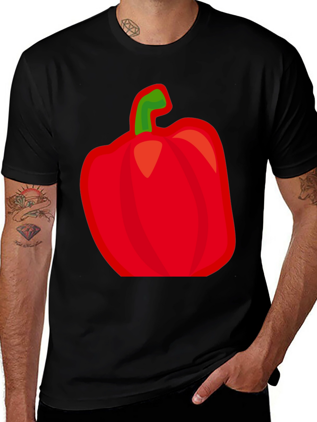 Red Pepper Graphic Tee - Black Cotton Shirt