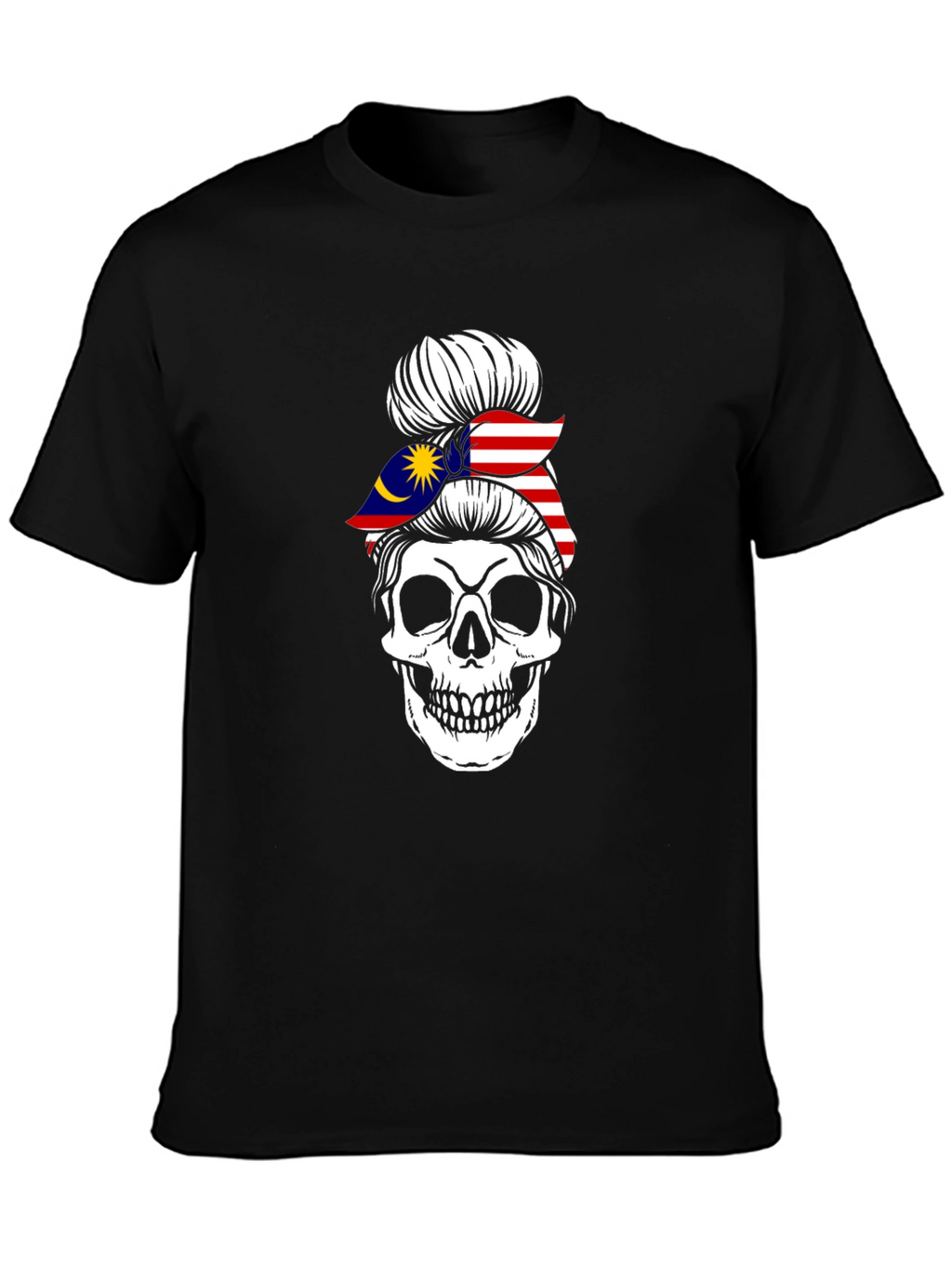 Skull Messy Bun Malaysia Flag T-Shirt
