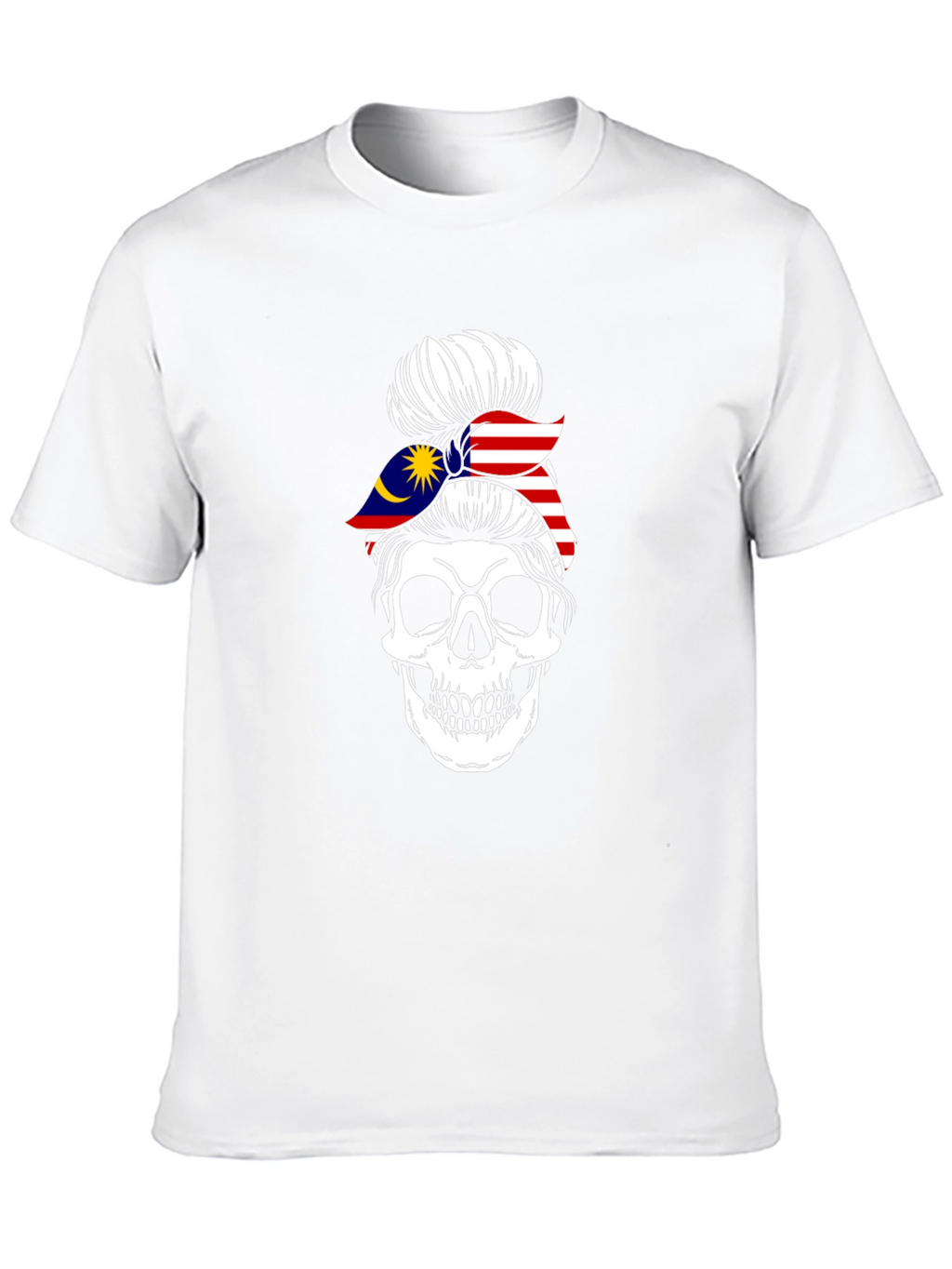 Skull Messy Bun Malaysia Flag T-Shirt