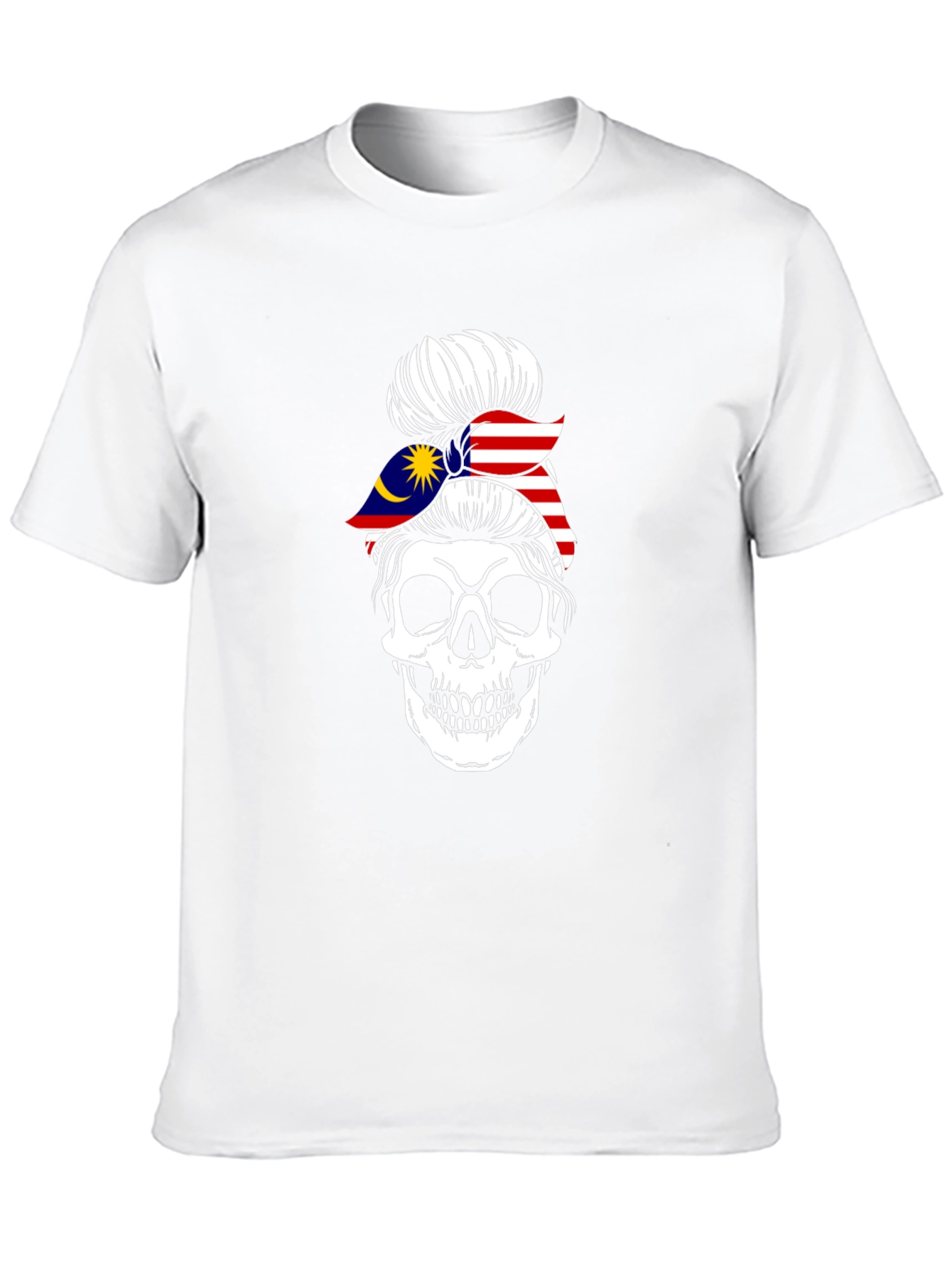 Skull Messy Bun Malaysia Flag T-Shirt