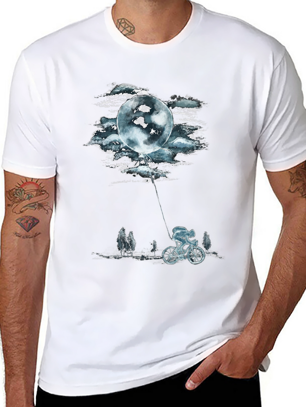 Moon Balloon Cyclist Graphic T-Shirt