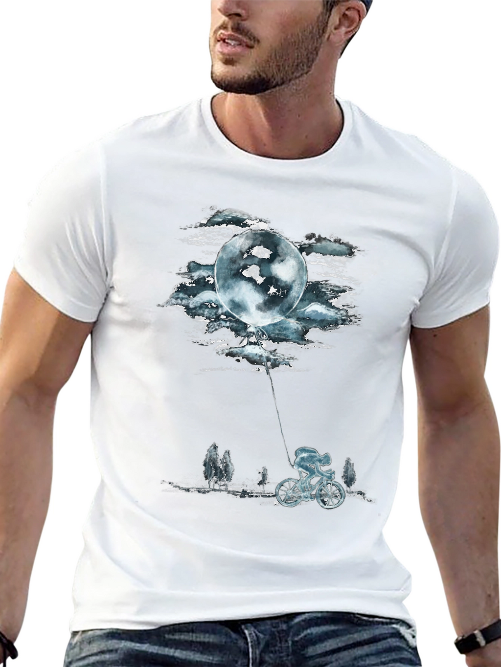 Moon Balloon Cyclist Graphic T-Shirt