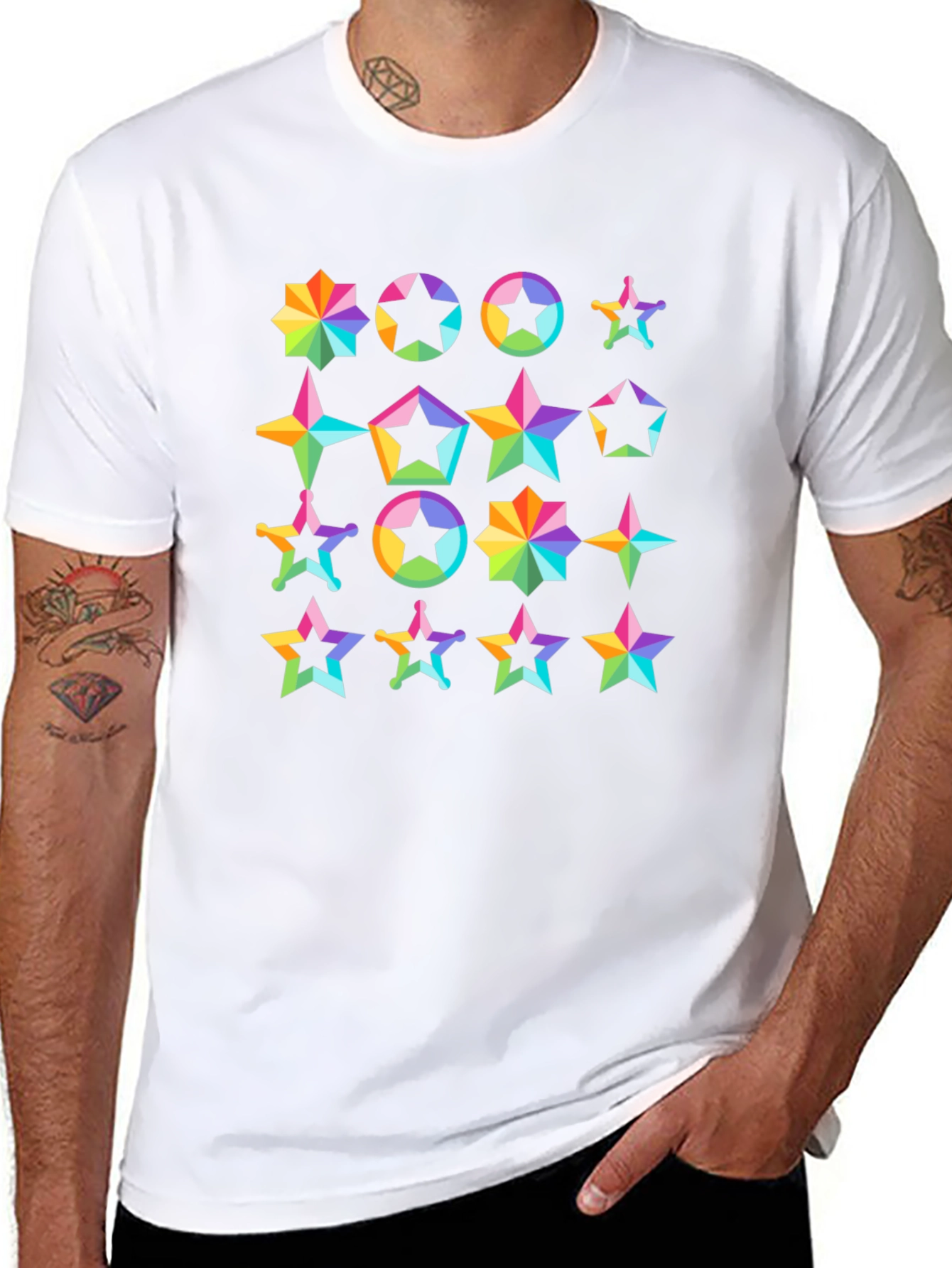 Rainbow Star Pattern T-Shirt