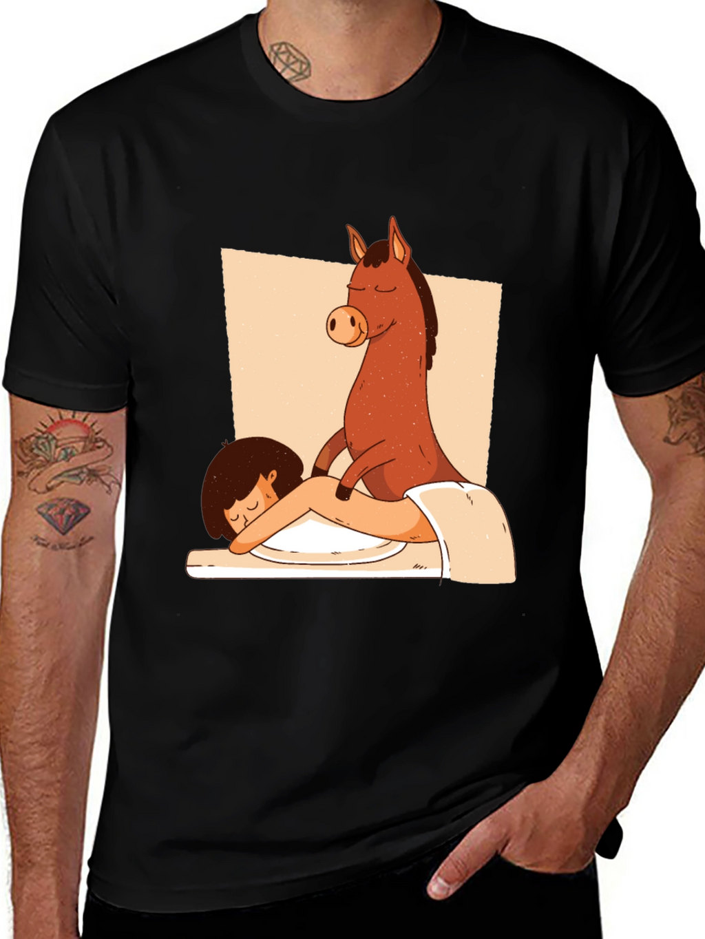 Horse Massage T-Shirt - Funny Cartoon Tee
