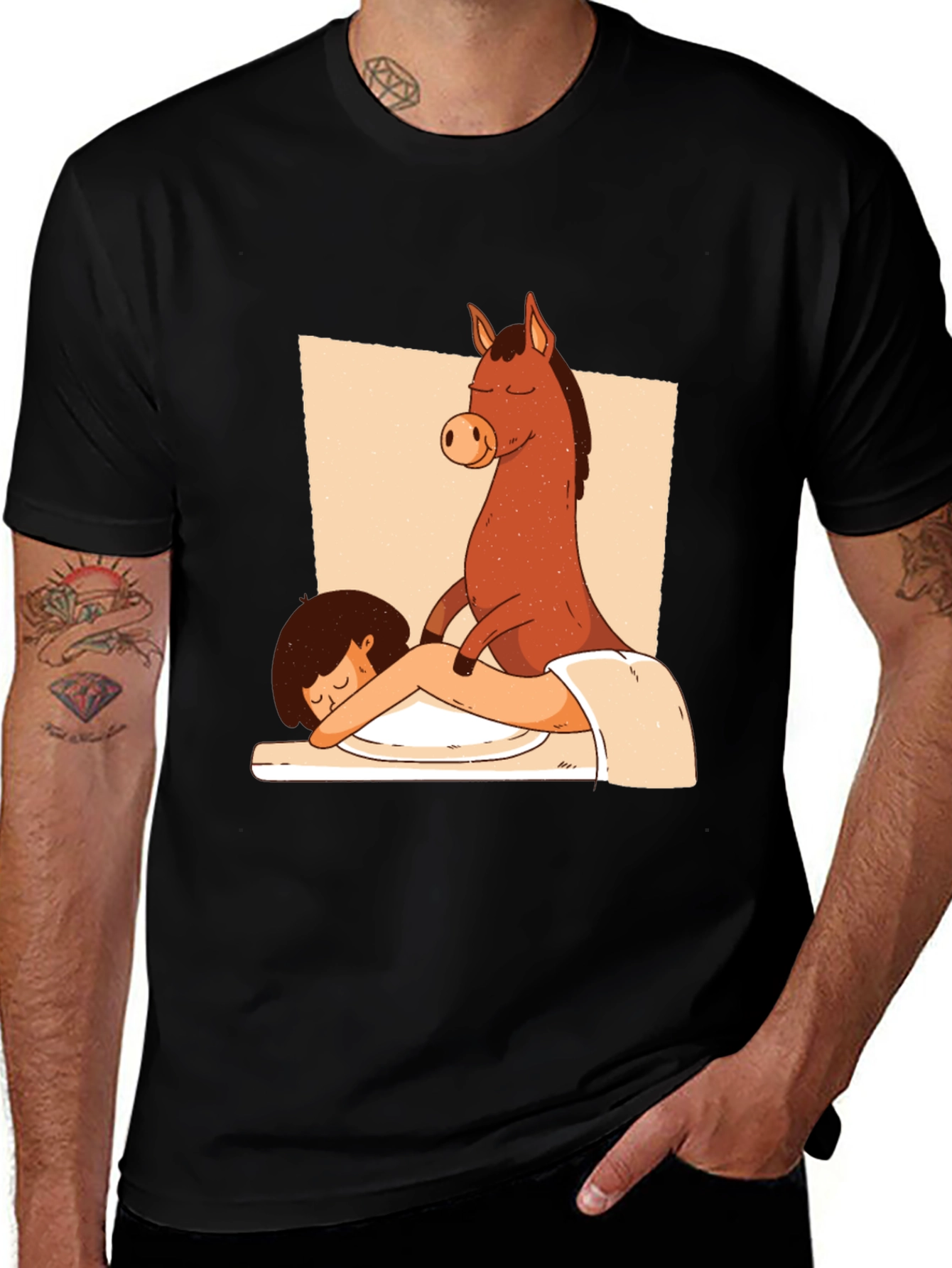 Horse Massage T-Shirt - Funny Cartoon Tee