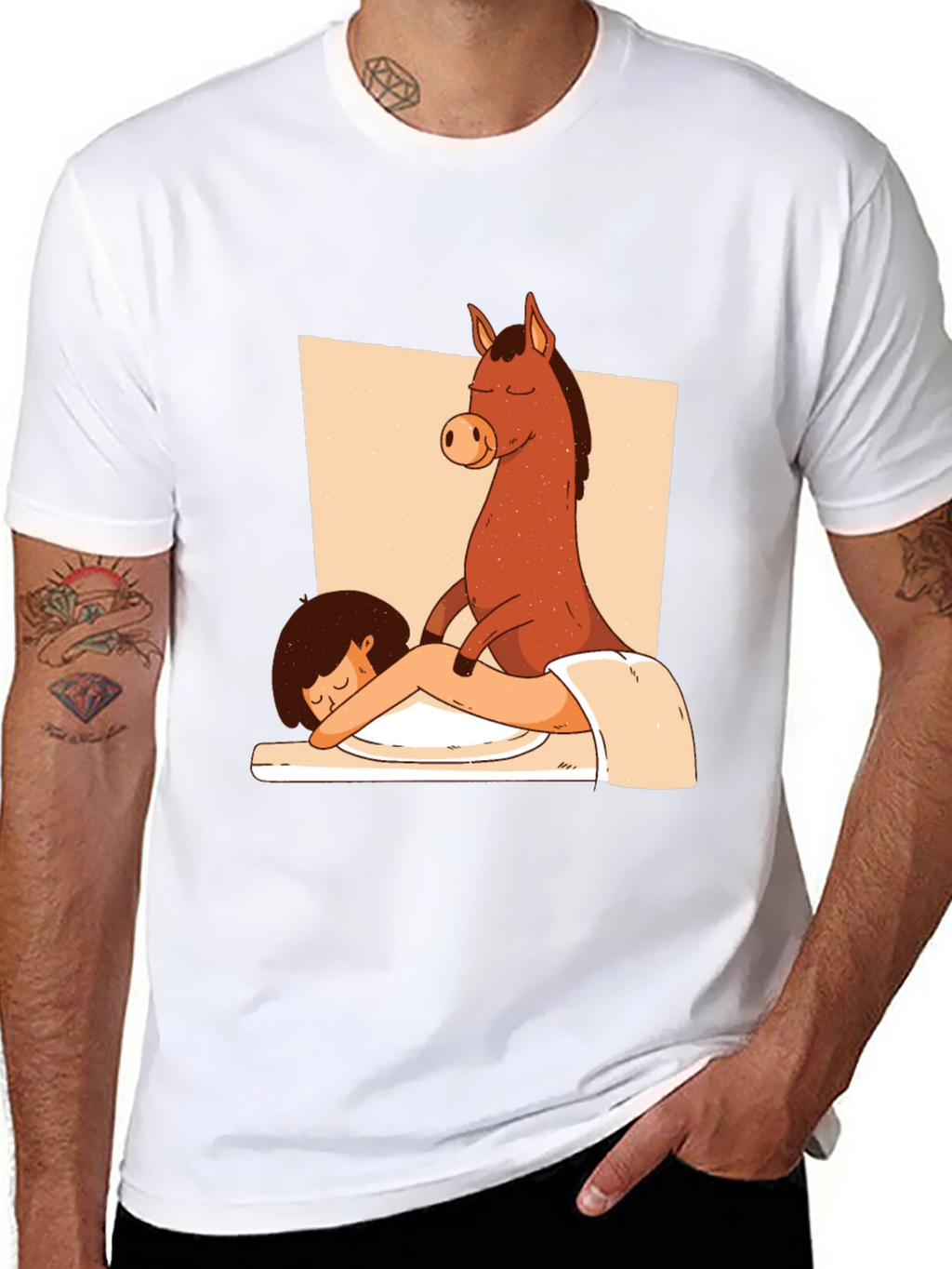 Horse Massage T-Shirt - Funny Cartoon Tee