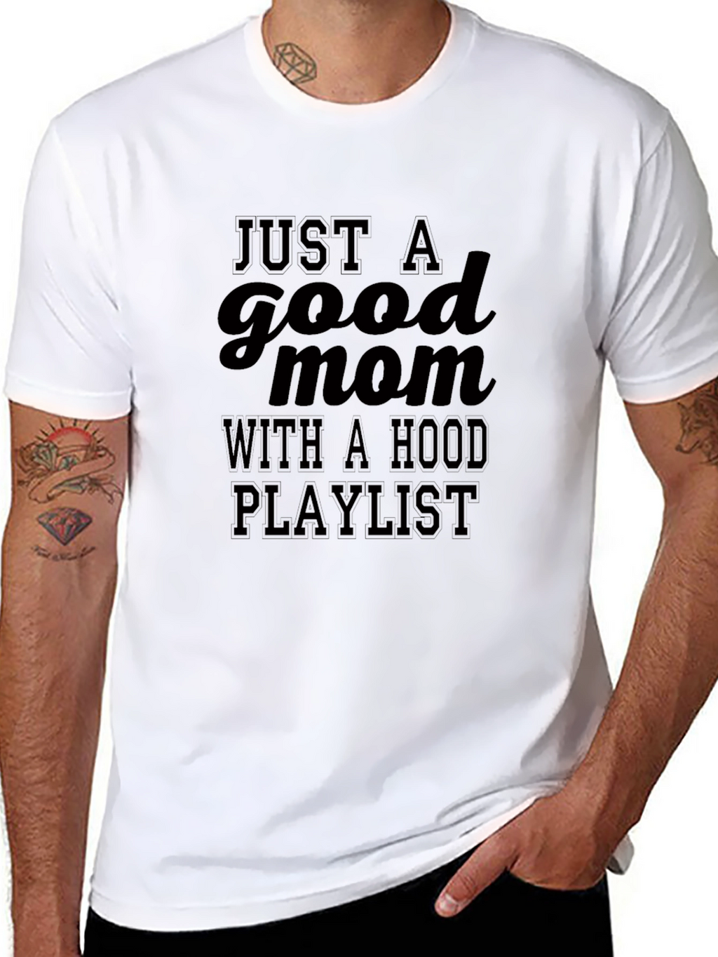Good Mom Hood Playlist Black T-Shirt