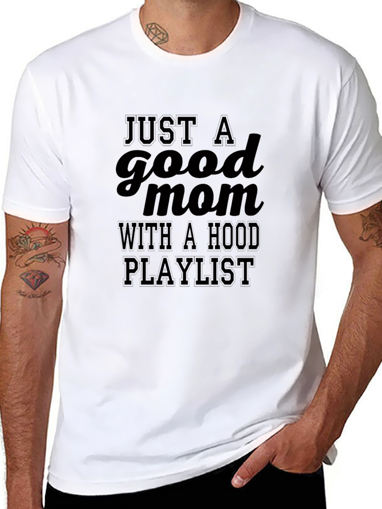 Good Mom Hood Playlist Black T-Shirt