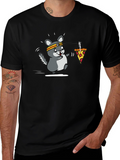 Funny Running Chinchilla Pizza Lover Black T-Shirt