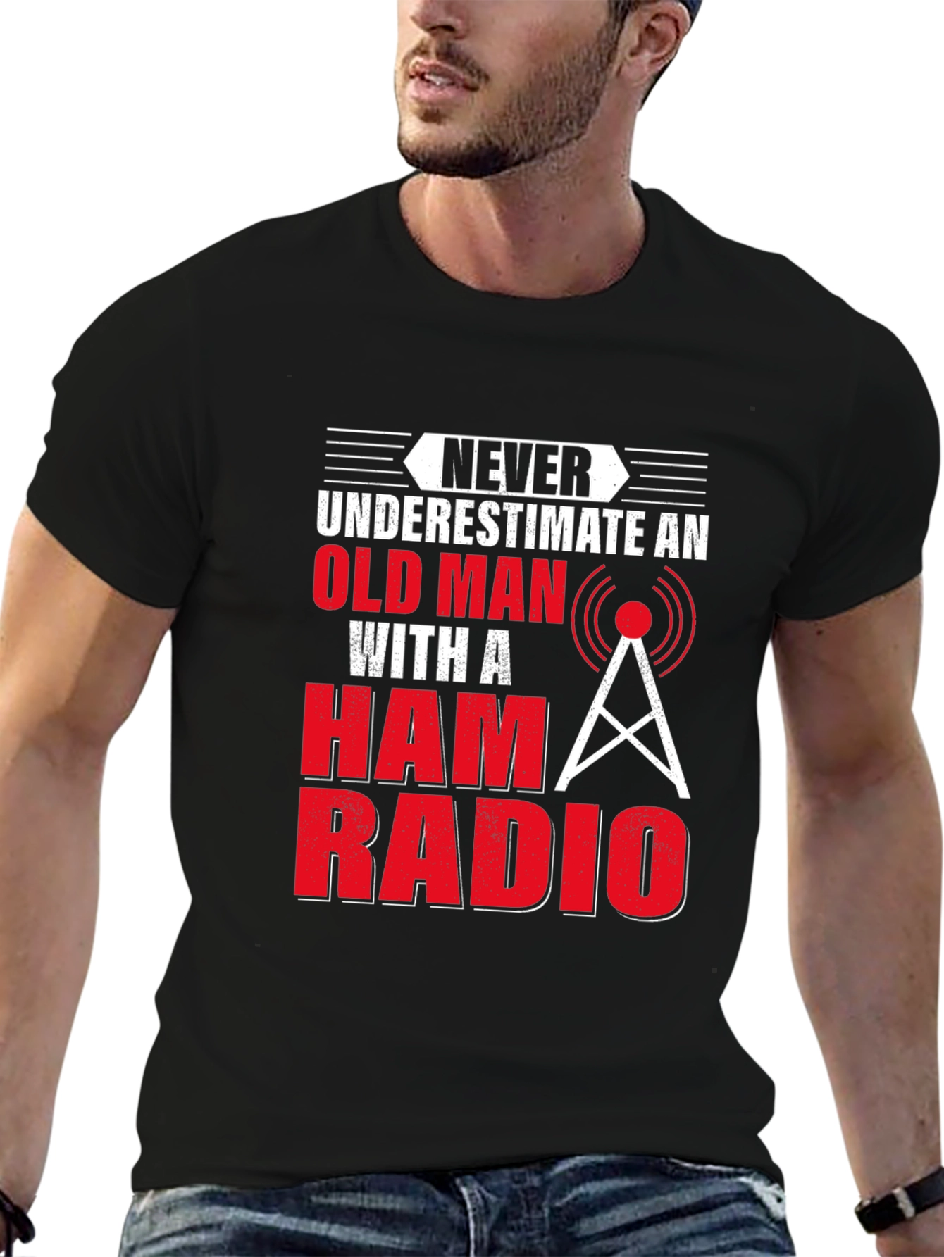 Never Underestimate Old Man With Ham Radio T-Shirt