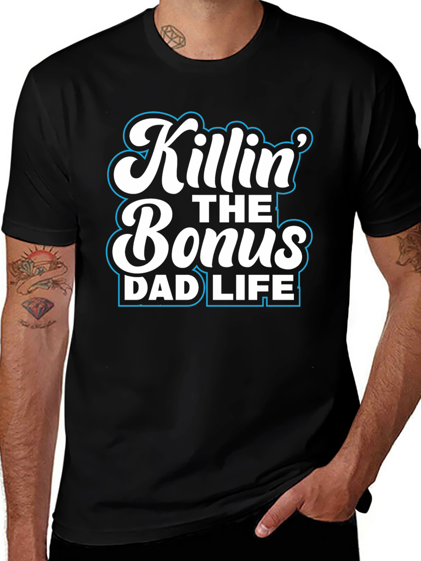 Killin the Bonus Dad Life Black Graphic Tee Shirt