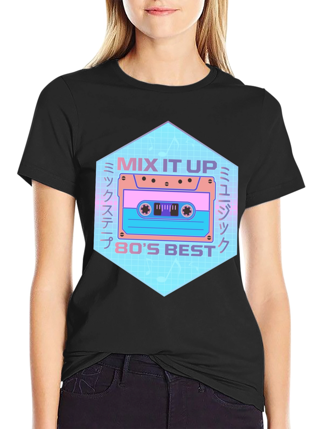 Retro 80s Mix Tape Graphic Tee - Black