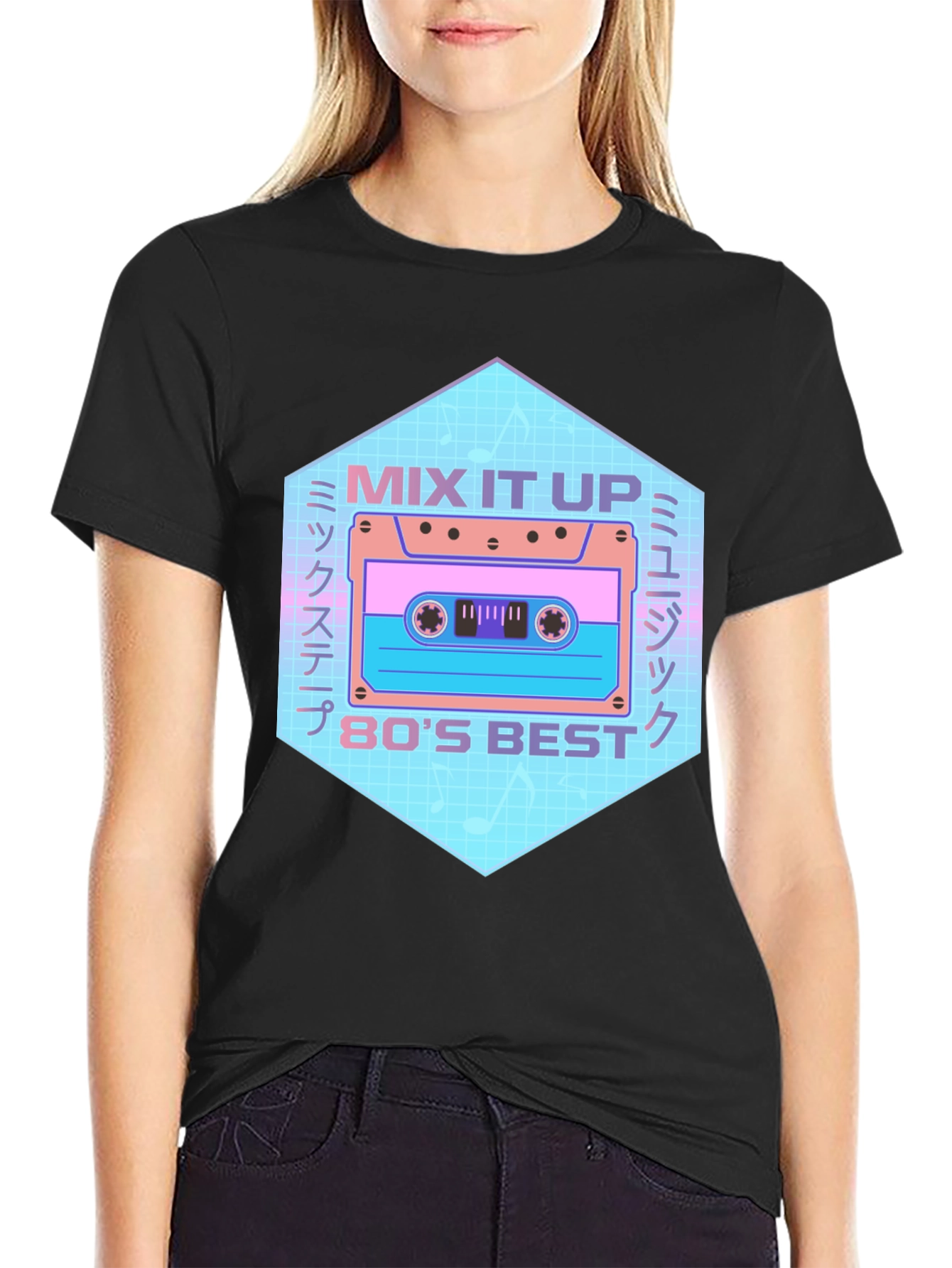 Retro 80s Mix Tape Graphic Tee - Black