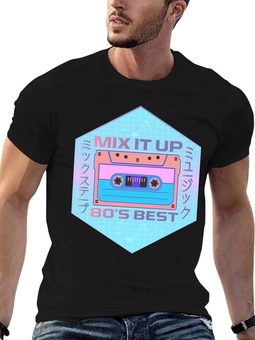Retro 80s Mix Tape Graphic Tee - Black