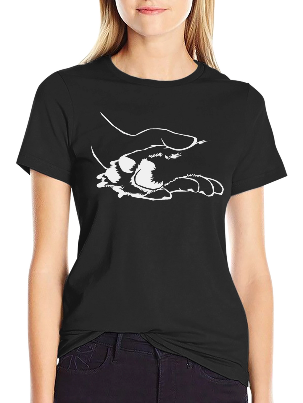 Dog Paw in Human Hand Black T-Shirt
