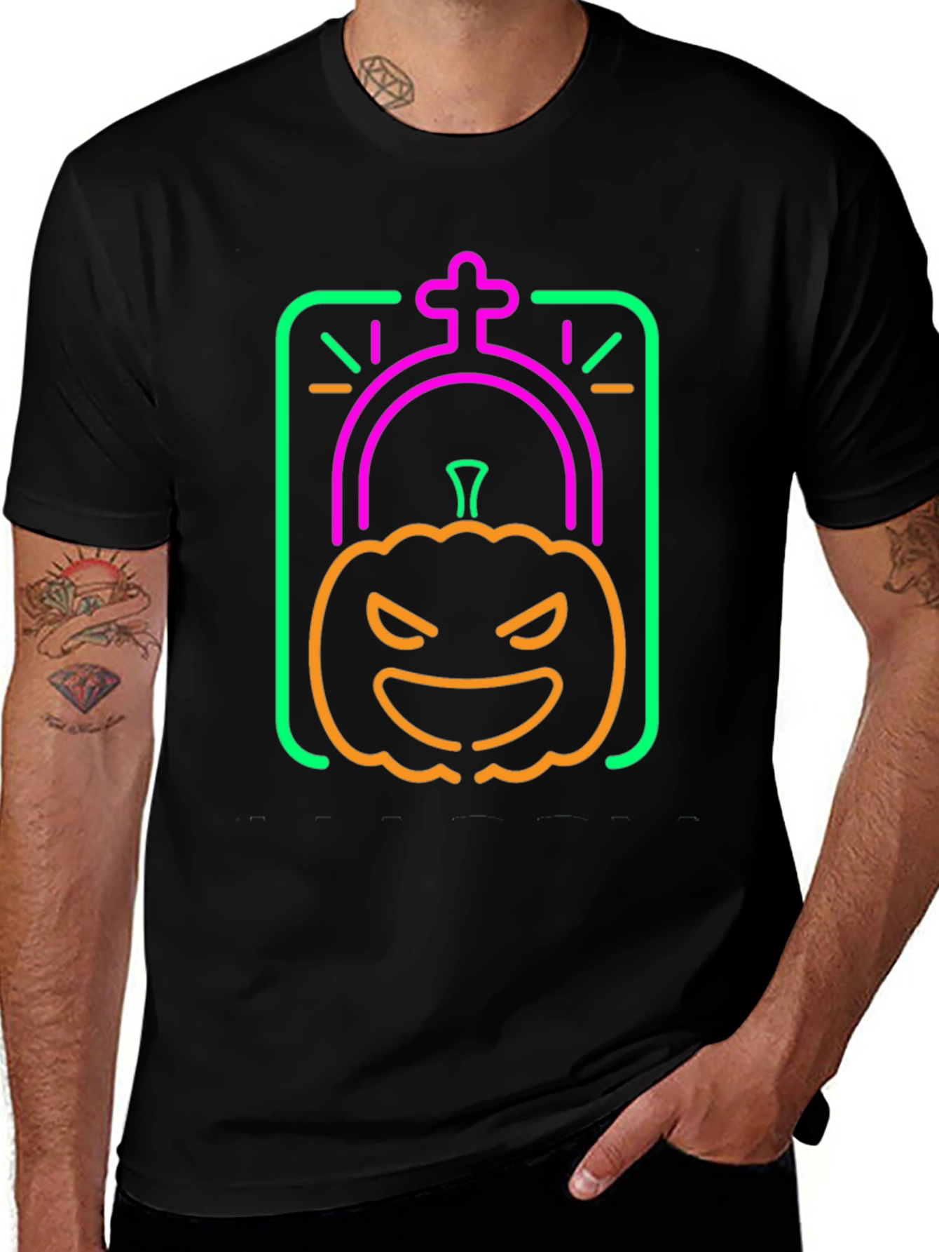 Neon Halloween Pumpkin Grave T-Shirt