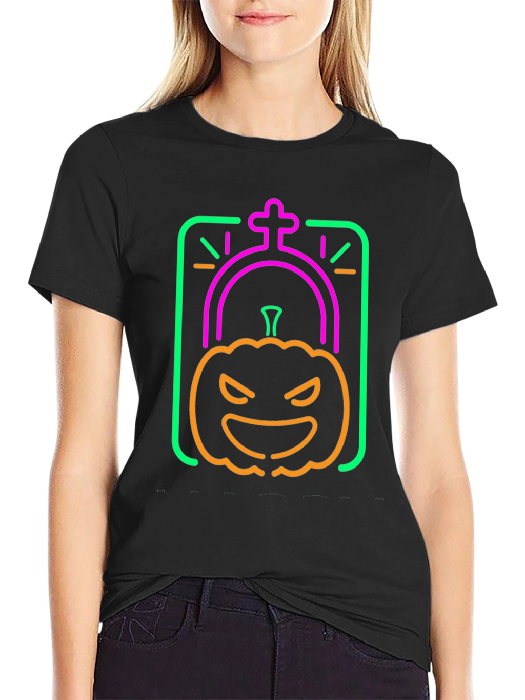 Neon Halloween Pumpkin Grave T-Shirt
