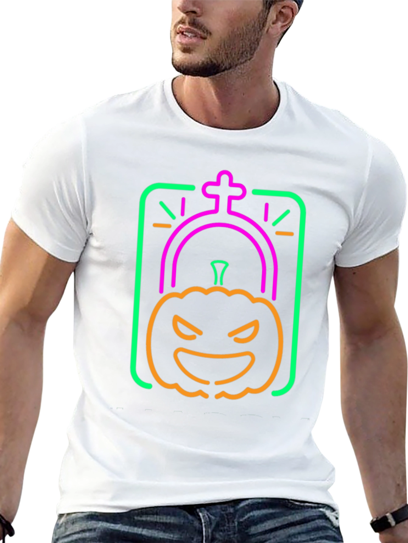 Neon Halloween Pumpkin Grave T-Shirt
