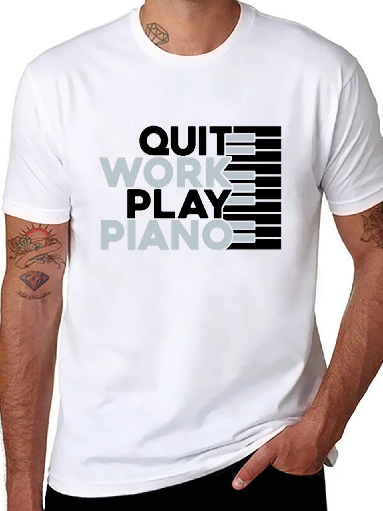 Quit Work Play Piano Black T-Shirt