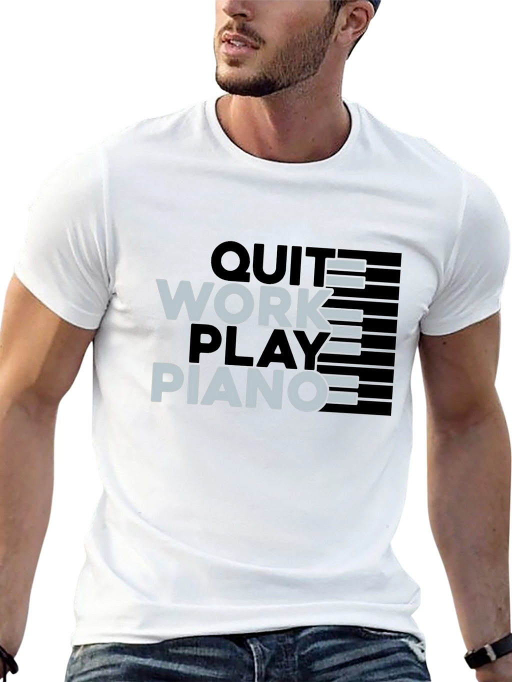 Quit Work Play Piano Black T-Shirt