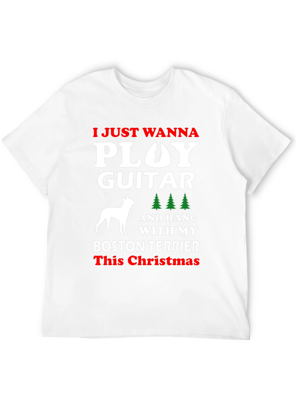 Play Guitar Boston Terrier Christmas T-Shirt