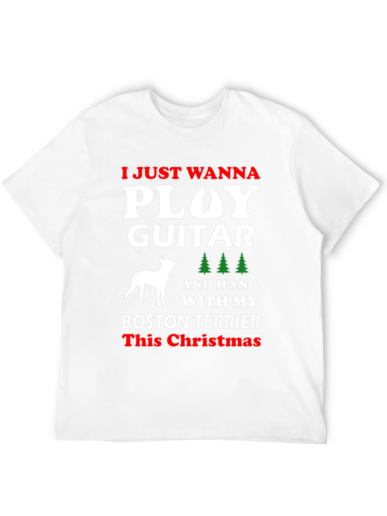 Play Guitar Boston Terrier Christmas T-Shirt