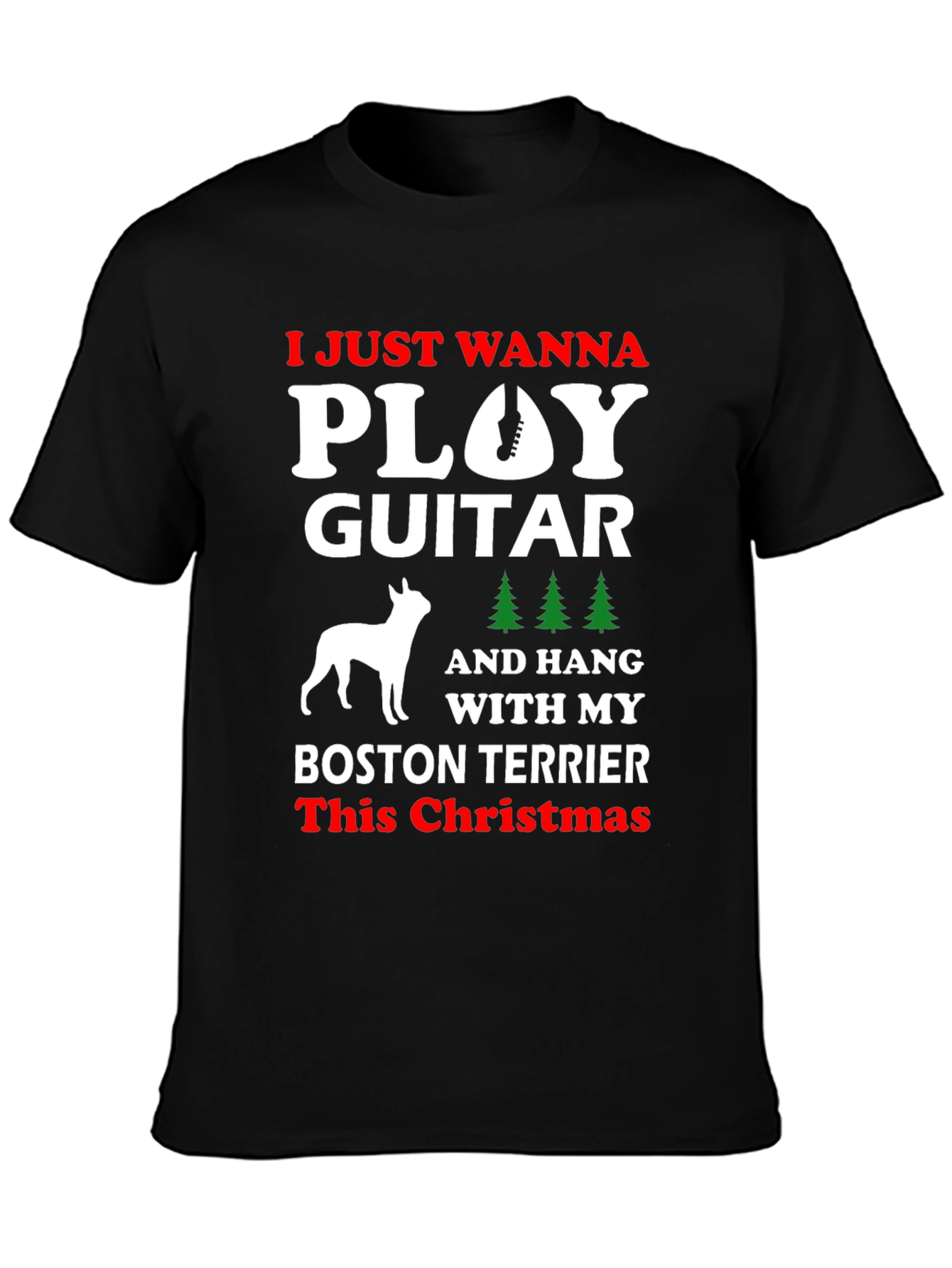Play Guitar Boston Terrier Christmas T-Shirt