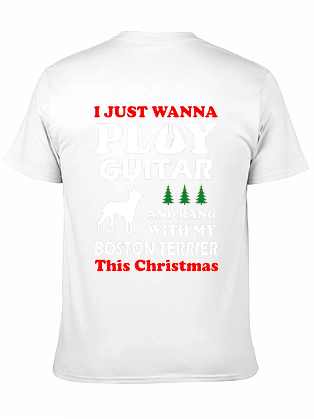 Play Guitar Boston Terrier Christmas T-Shirt