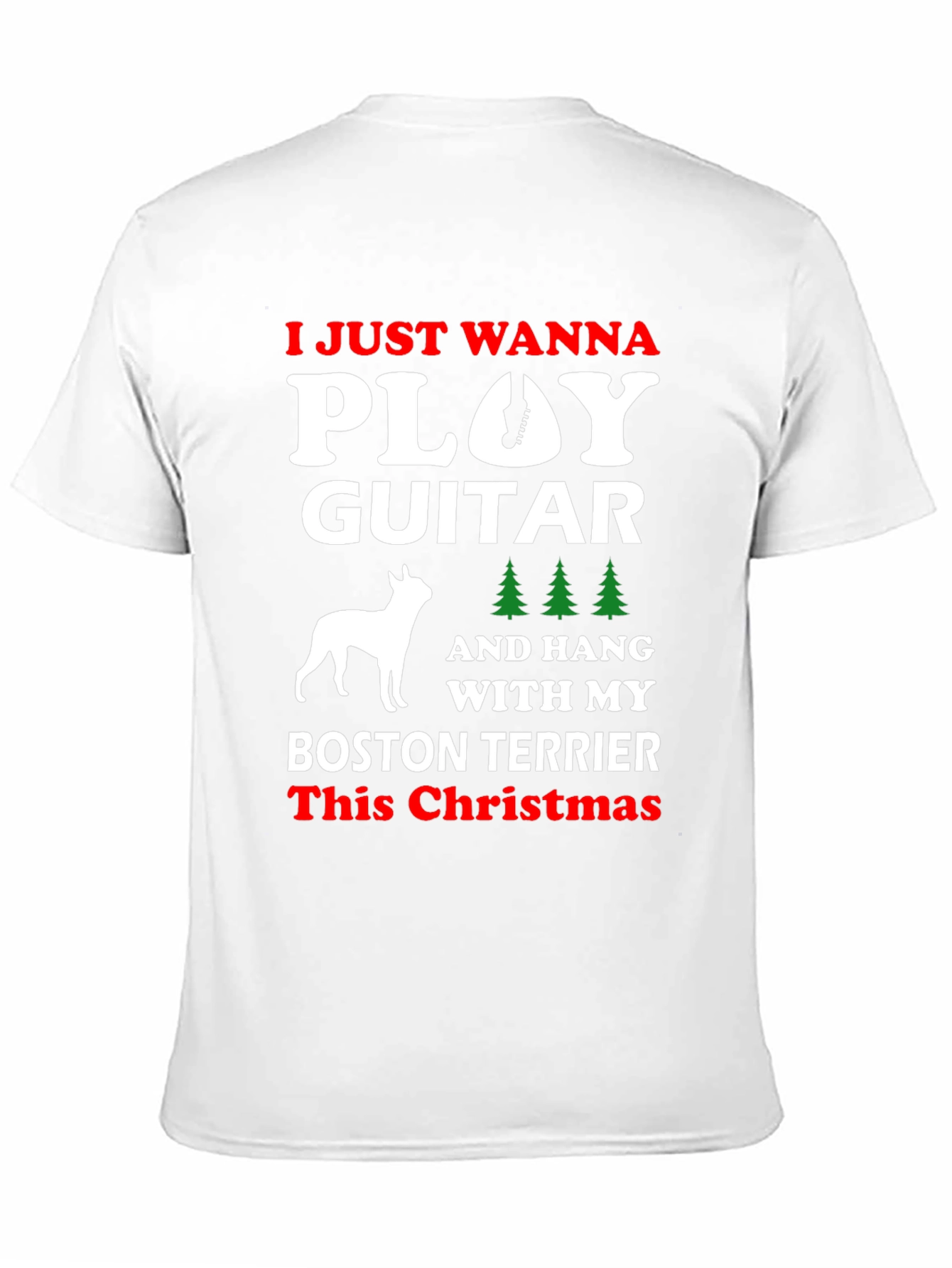 Play Guitar Boston Terrier Christmas T-Shirt