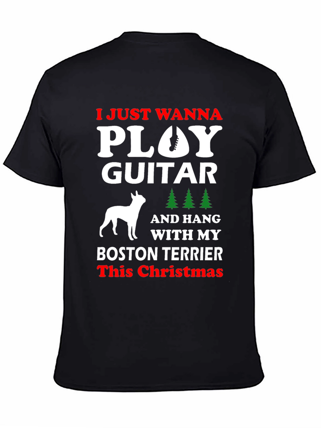 Play Guitar Boston Terrier Christmas T-Shirt