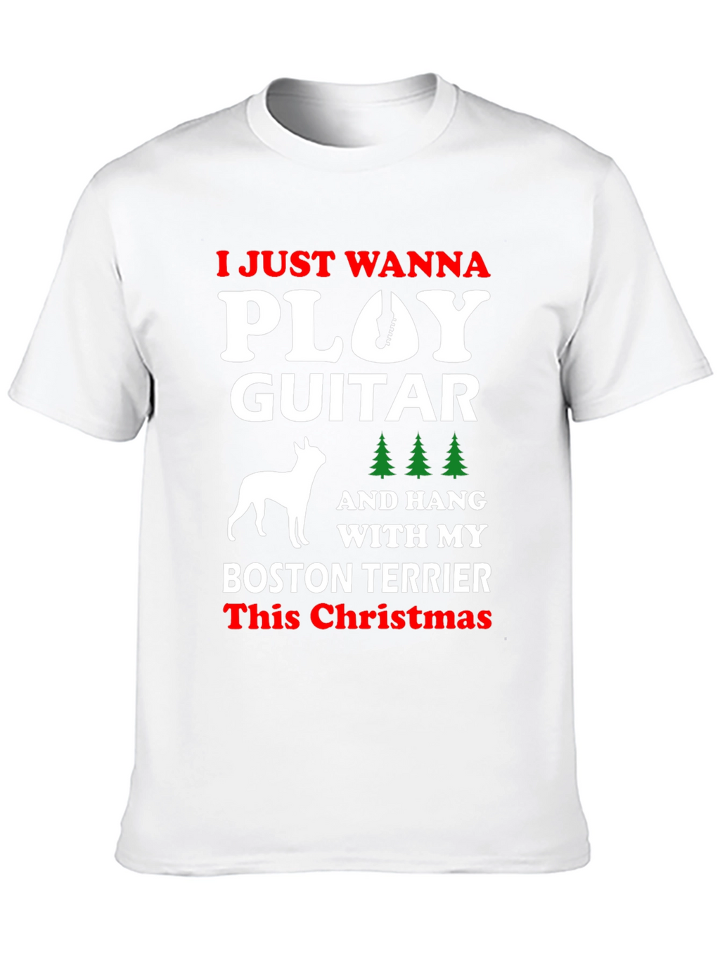 Play Guitar Boston Terrier Christmas T-Shirt