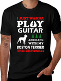 Play Guitar Boston Terrier Christmas T-Shirt