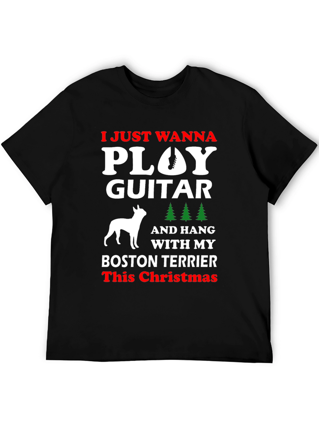 Play Guitar Boston Terrier Christmas T-Shirt