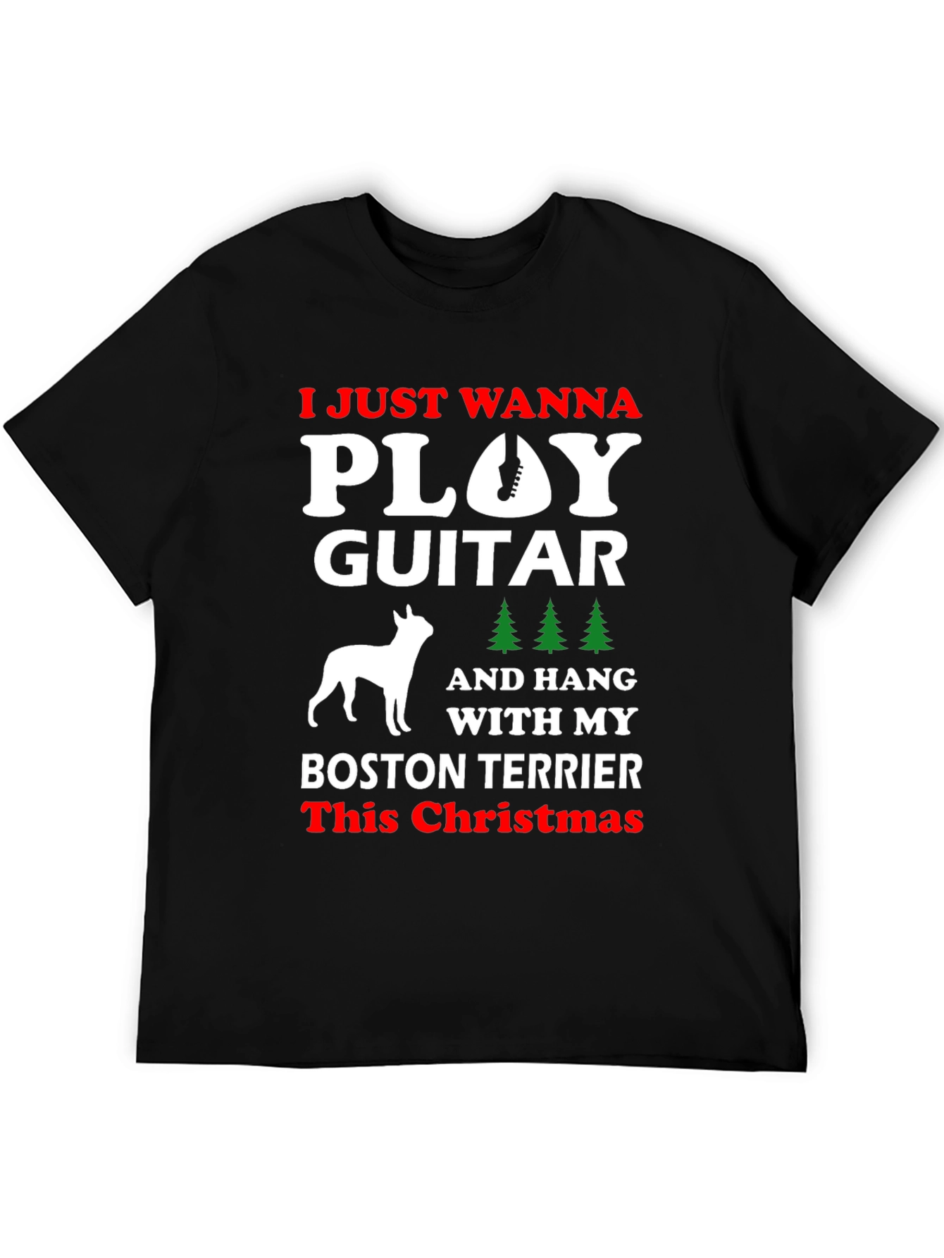 Play Guitar Boston Terrier Christmas T-Shirt