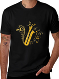 Saxophone Music Note Graphic Black T-Shirt