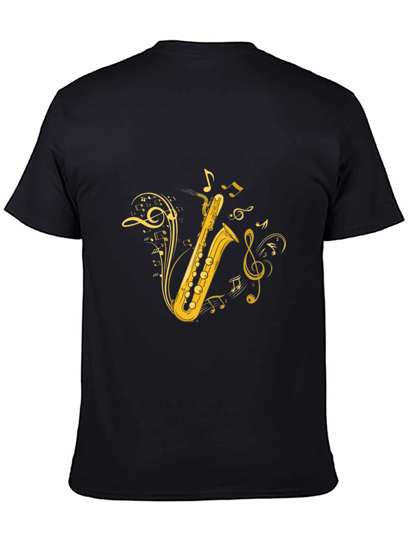 Saxophone Music Note Graphic Black T-Shirt