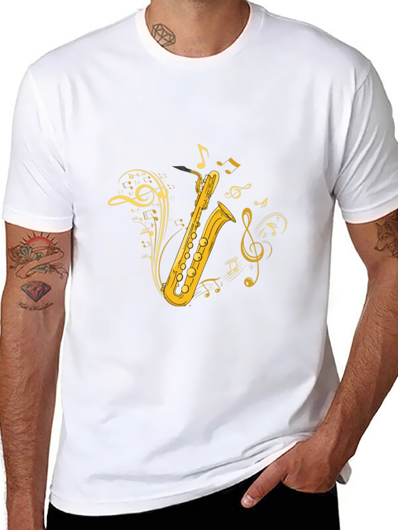 Saxophone Music Note Graphic Black T-Shirt