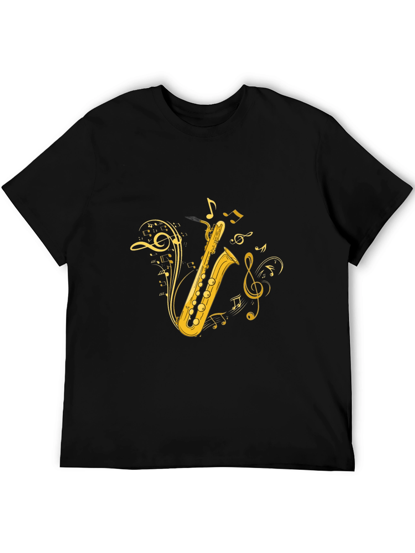Saxophone Music Note Graphic Black T-Shirt