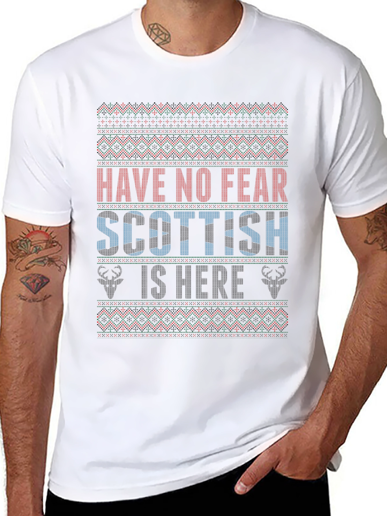Scottish Is Here Christmas Sweater Style T-Shirt