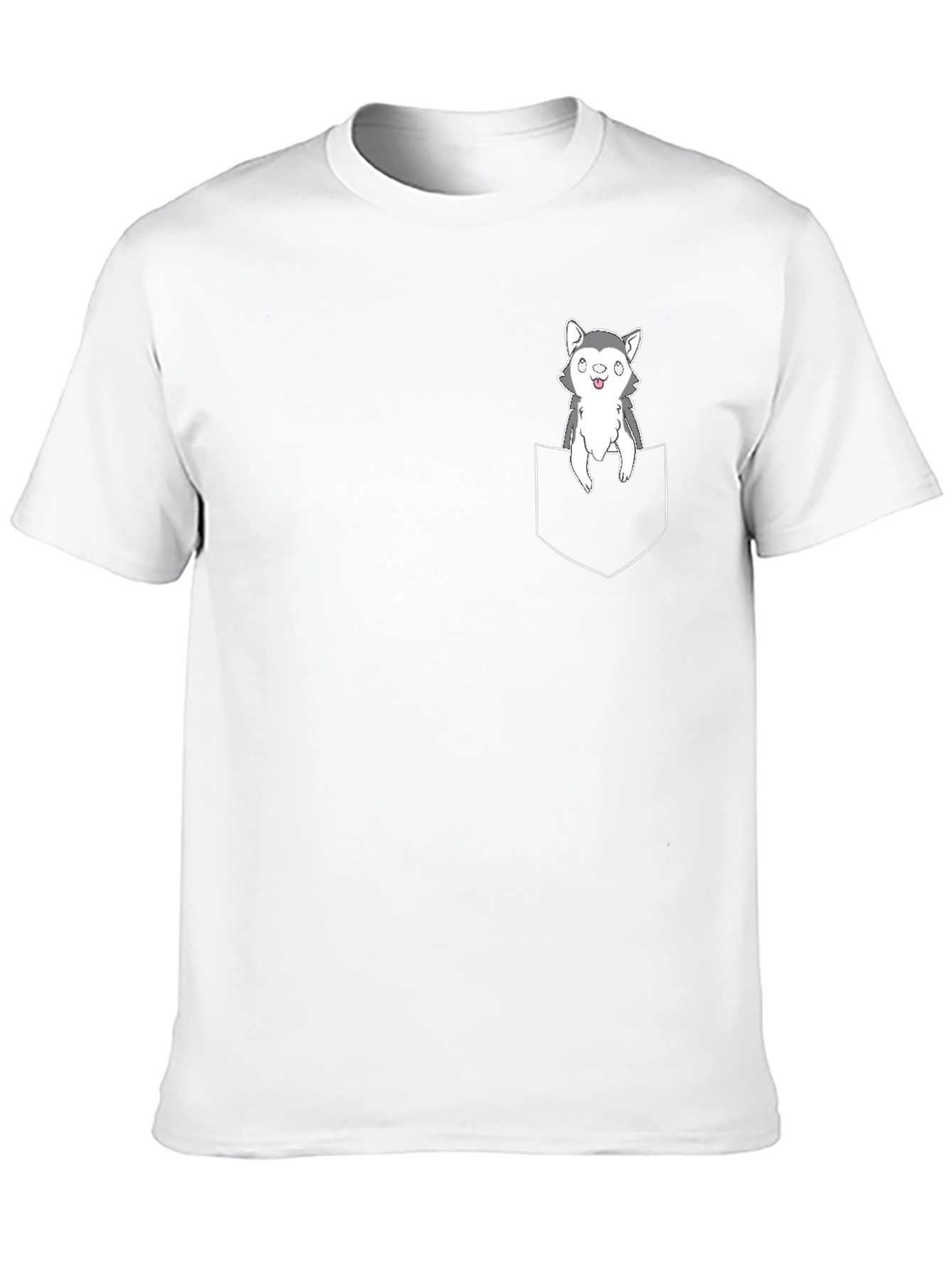 Husky Puppy Pocket T-Shirt - Cute Graphic Tee