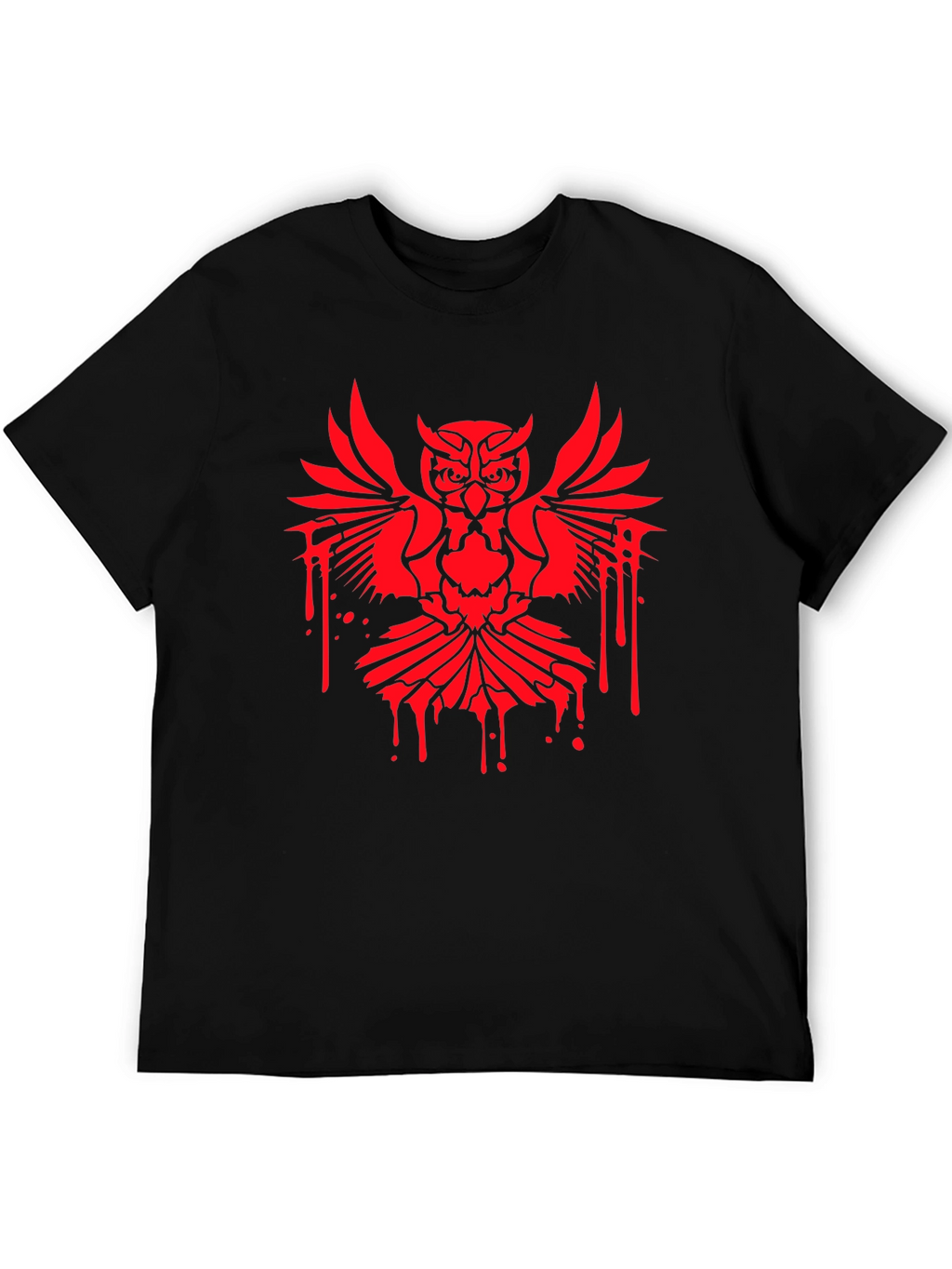 Mens Black T-Shirt with Red Owl Graphic