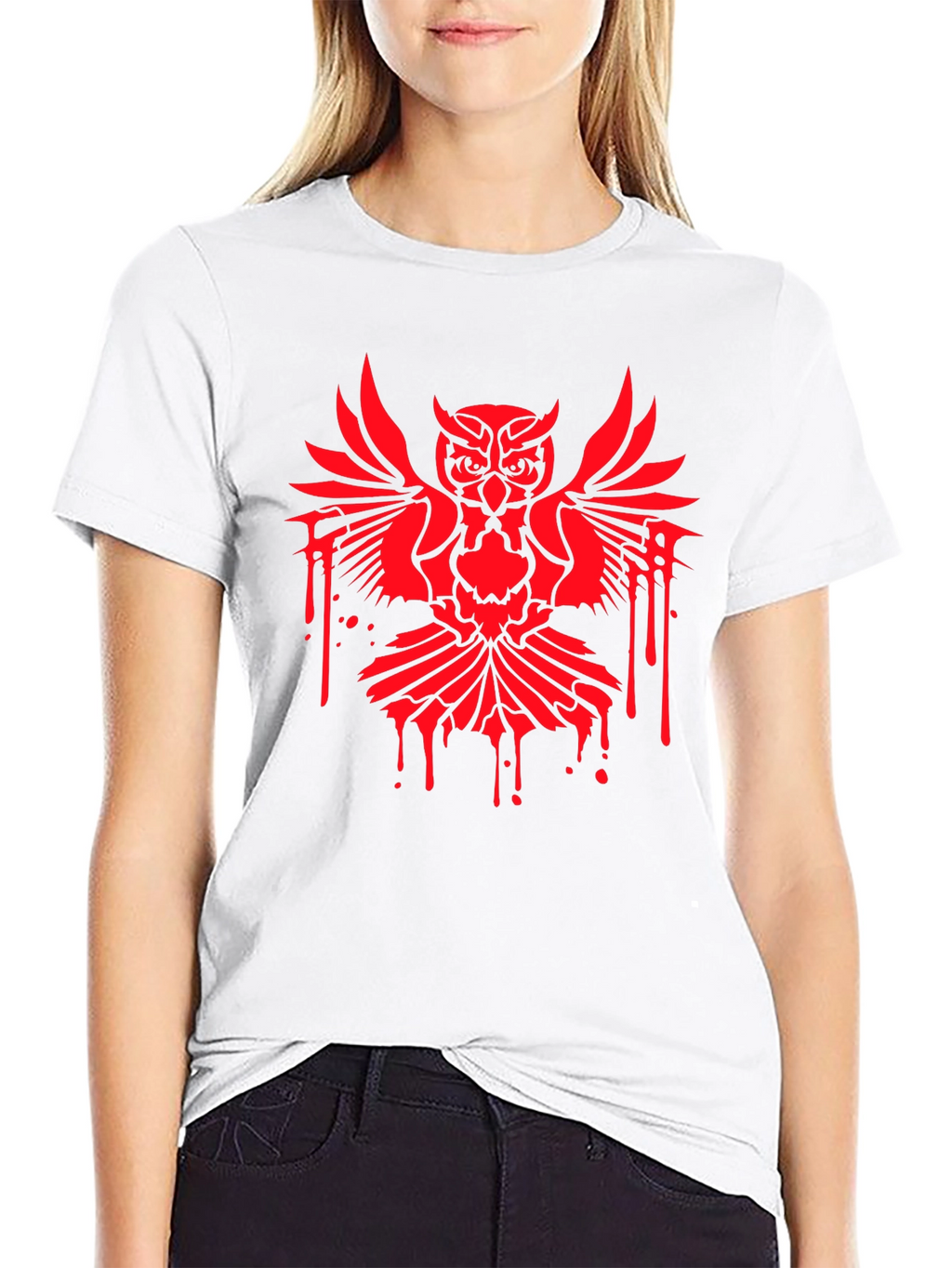 Mens Black T-Shirt with Red Owl Graphic