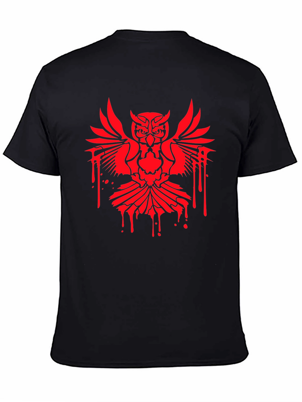Mens Black T-Shirt with Red Owl Graphic