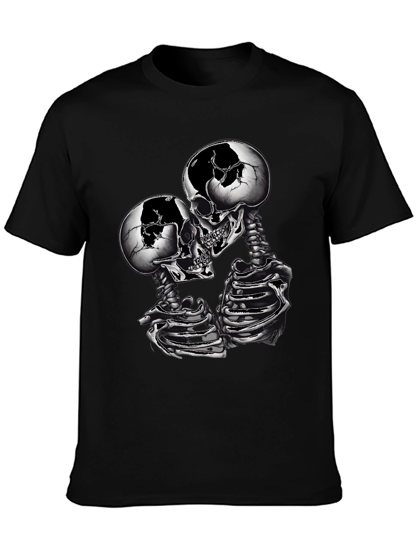 Skull Couple Graphic Tee - Gothic Skeleton Shirt