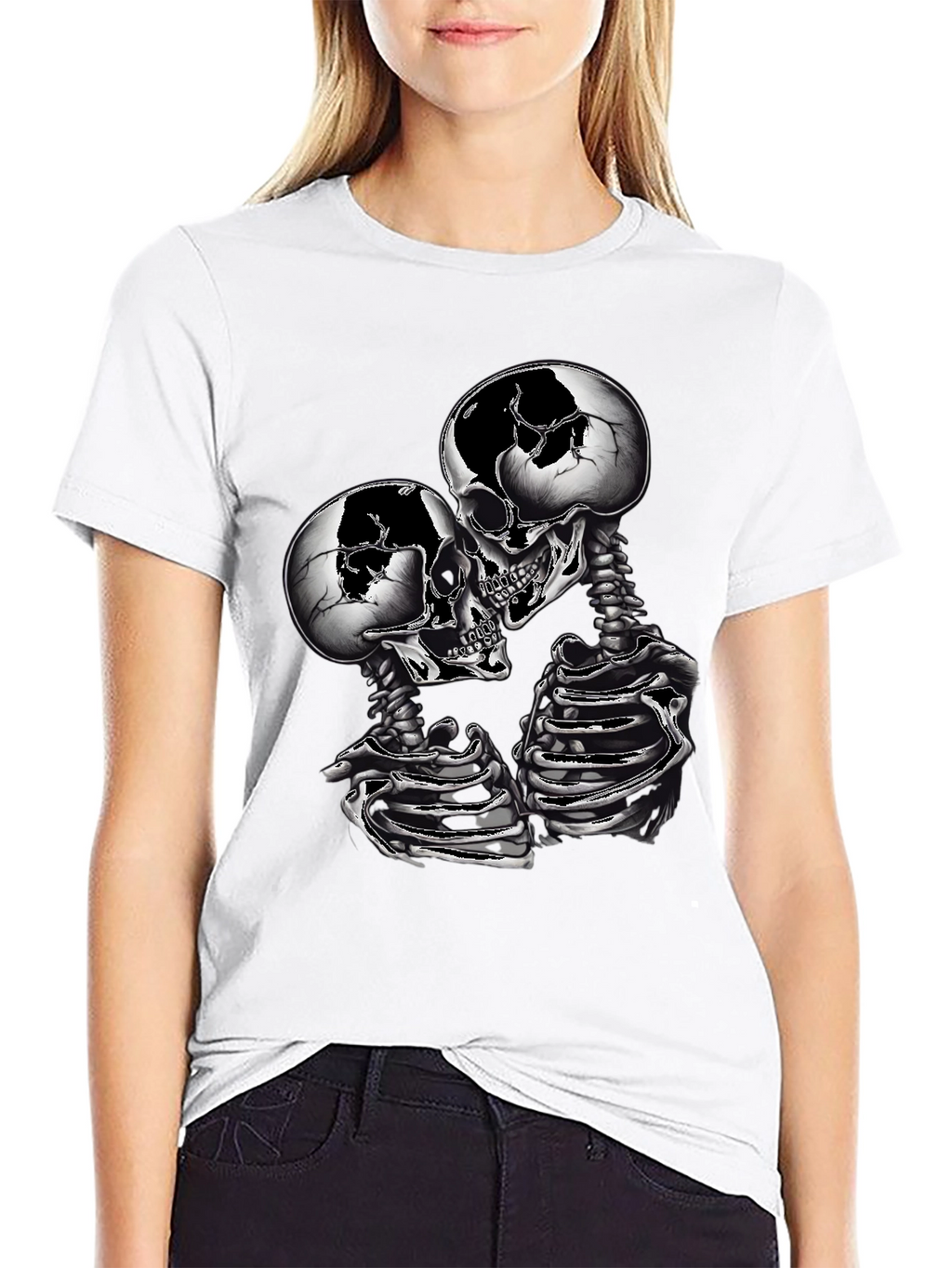 Skull Couple Graphic Tee - Gothic Skeleton Shirt
