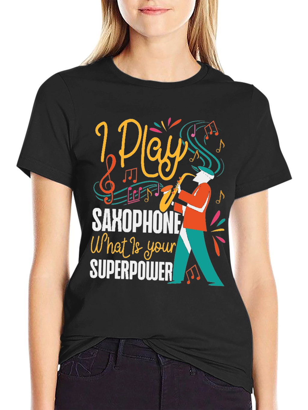 I Play Saxophone Black Graphic Tee