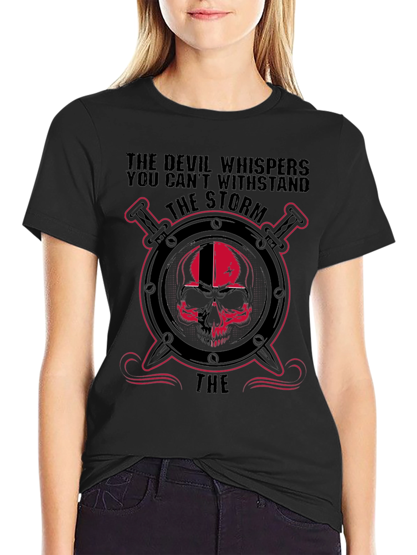 Devil Skull Storm Graphic Black T-Shirt