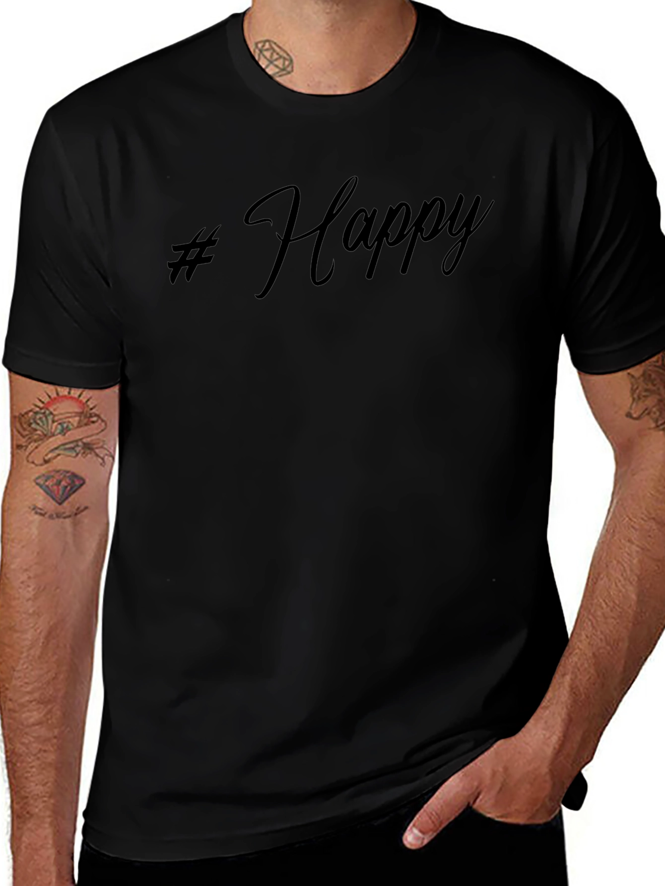 #Happy Black Graphic Tee - Casual Comfort